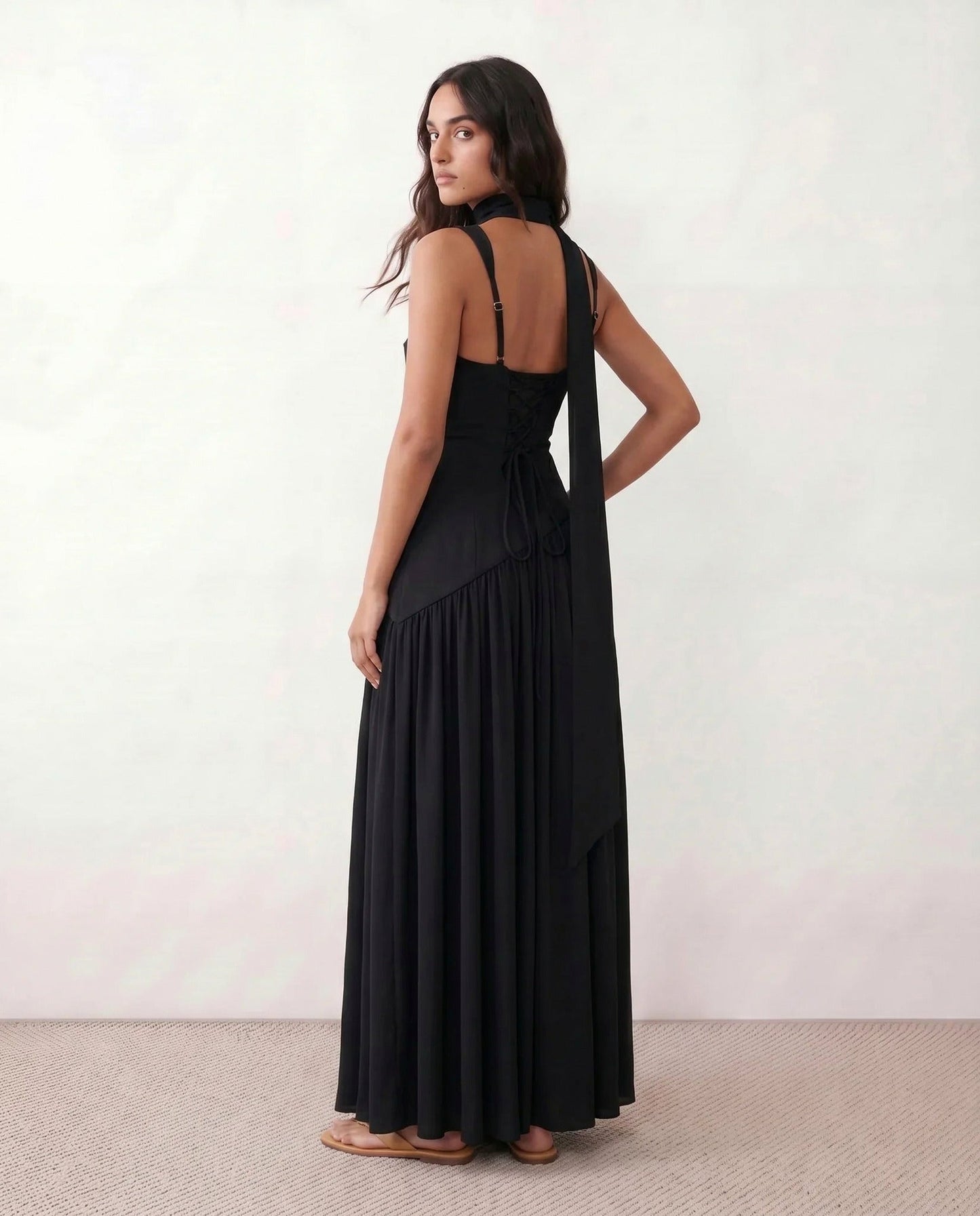 High Neck Pleated Maxi Dress