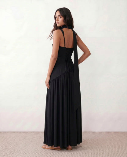 High Neck Pleated Maxi Dress