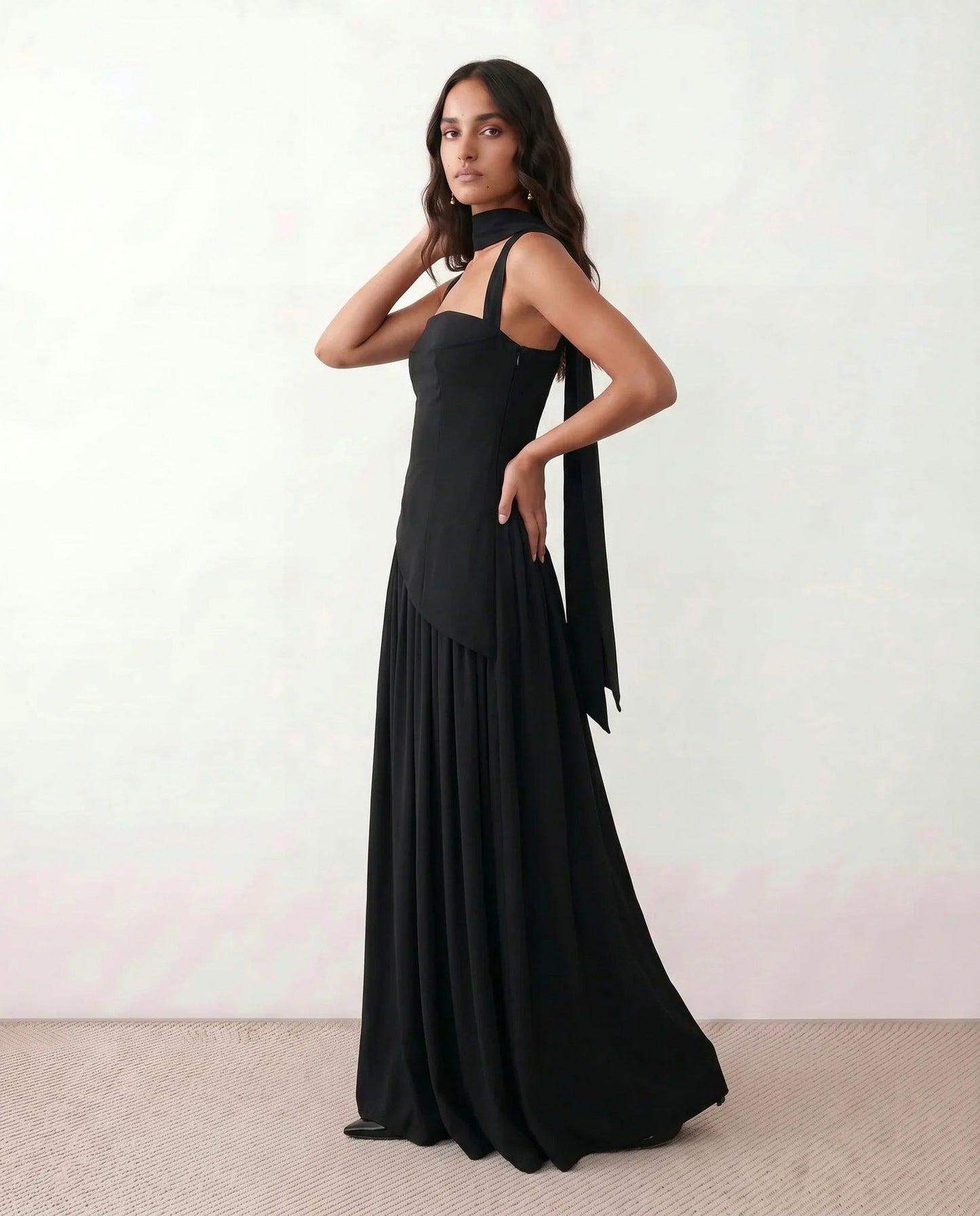 High Neck Pleated Maxi Dress