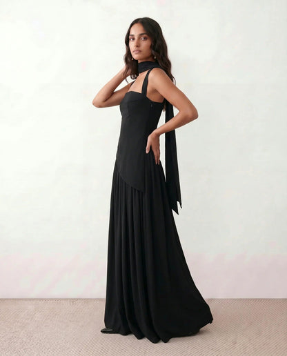 High Neck Pleated Maxi Dress