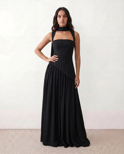 High Neck Pleated Maxi Dress