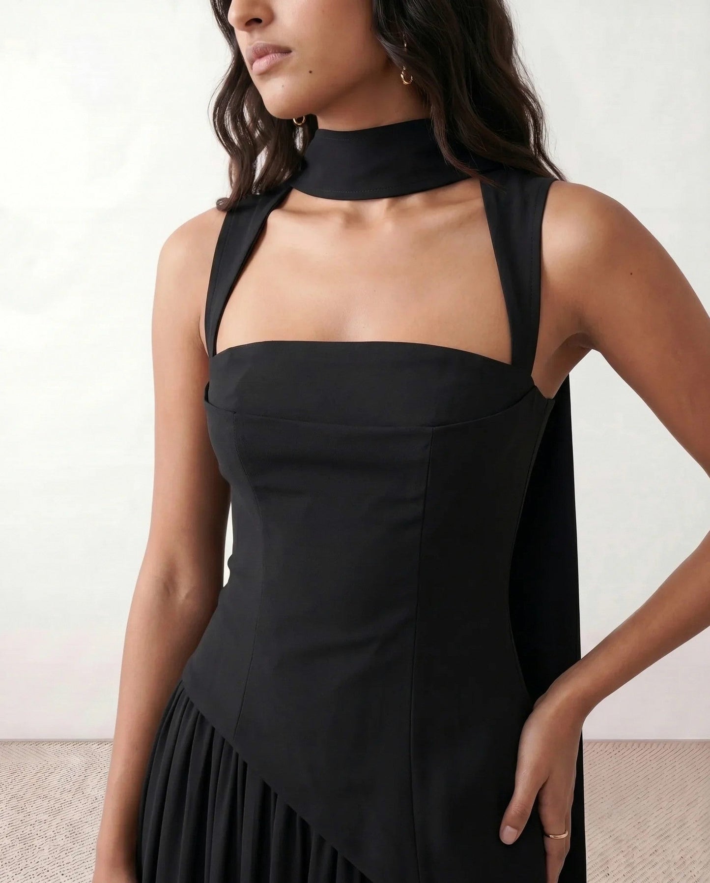 High Neck Pleated Maxi Dress