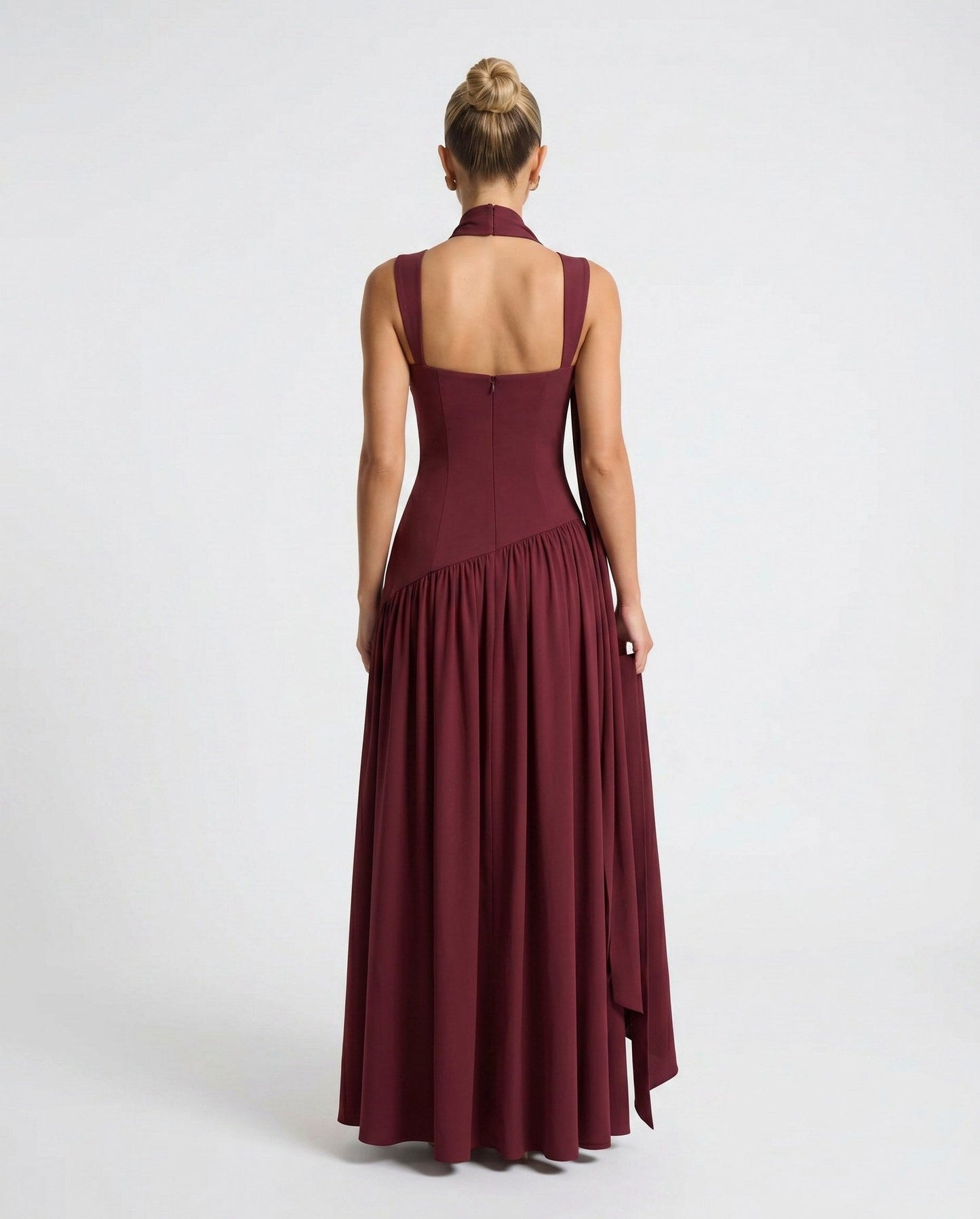 High Neck Pleated Maxi Dress