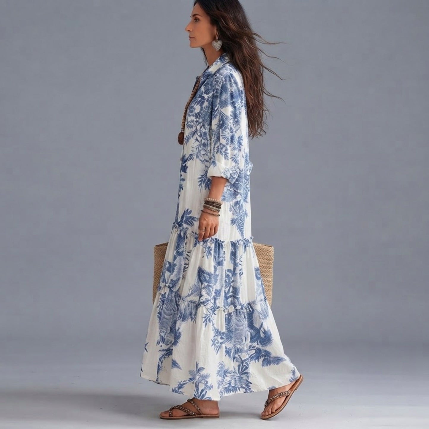 Floral Tiered Shirt Maxi Dress