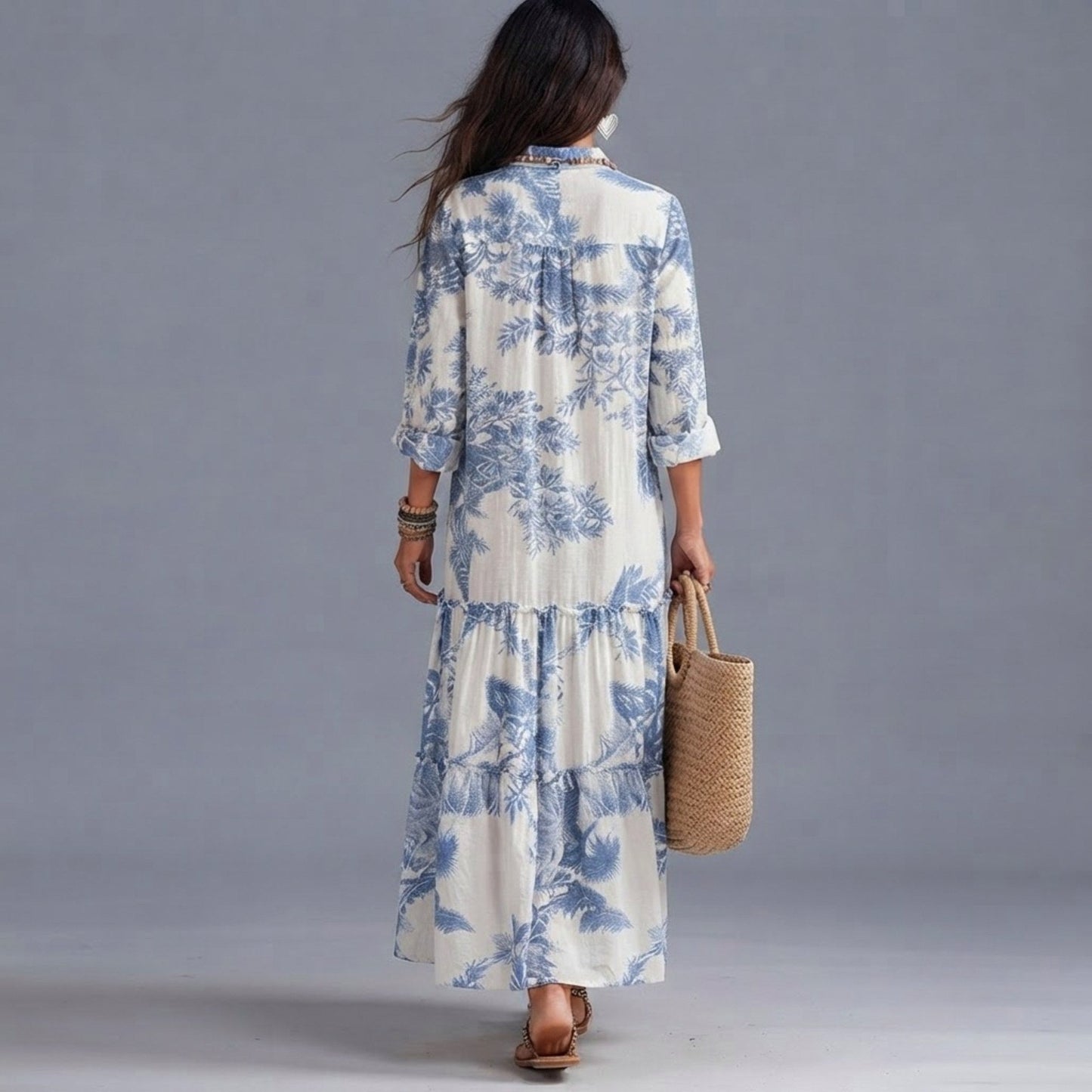 Floral Tiered Shirt Maxi Dress