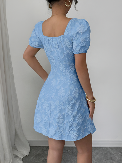 Jacquard Square-Neck Mini Dress