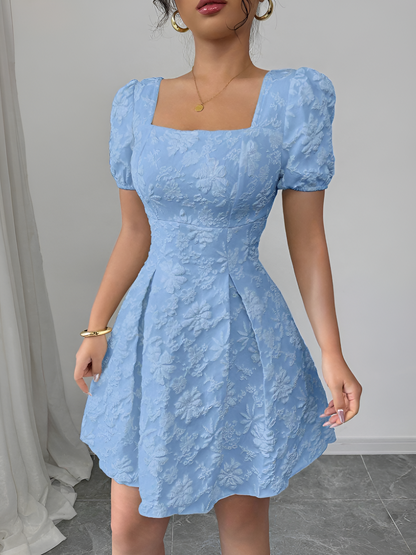 Jacquard Square-Neck Mini Dress