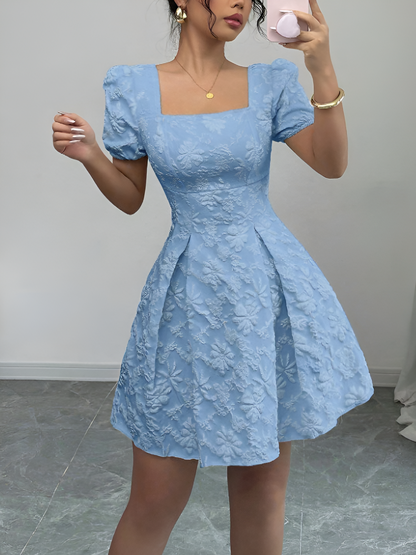Jacquard Square-Neck Mini Dress