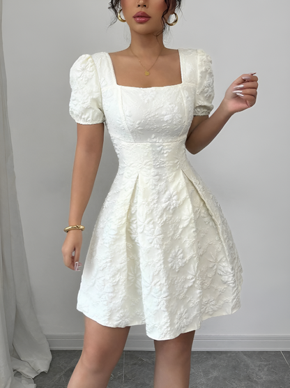 Jacquard Square-Neck Mini Dress