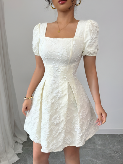 Jacquard Square-Neck Mini Dress