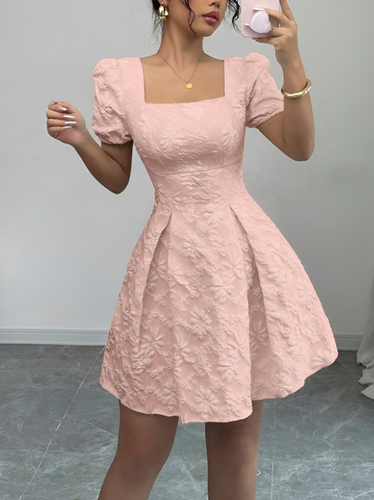 Jacquard Square-Neck Mini Dress