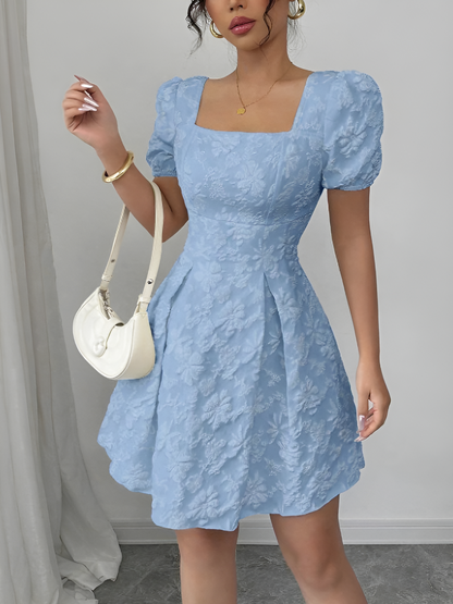 Jacquard Square-Neck Mini Dress
