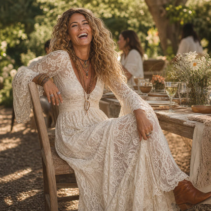 Lace Long Bell Sleeve Maxi Dress