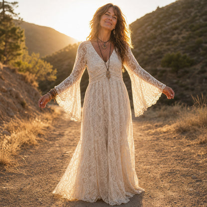 Lace Long Bell Sleeve Maxi Dress