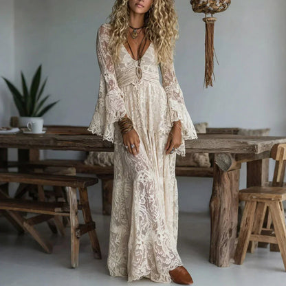 Lace Long Bell Sleeve Maxi Dress