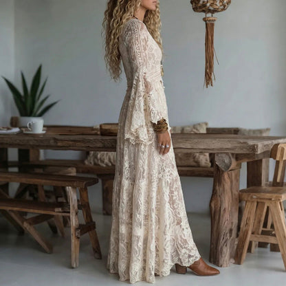 Lace Long Bell Sleeve Maxi Dress