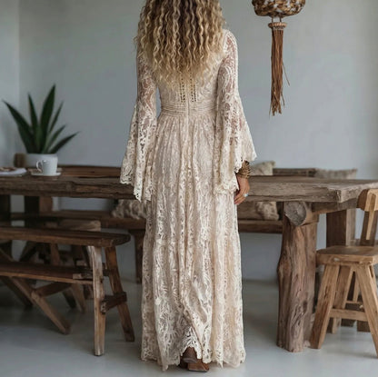 Lace Long Bell Sleeve Maxi Dress