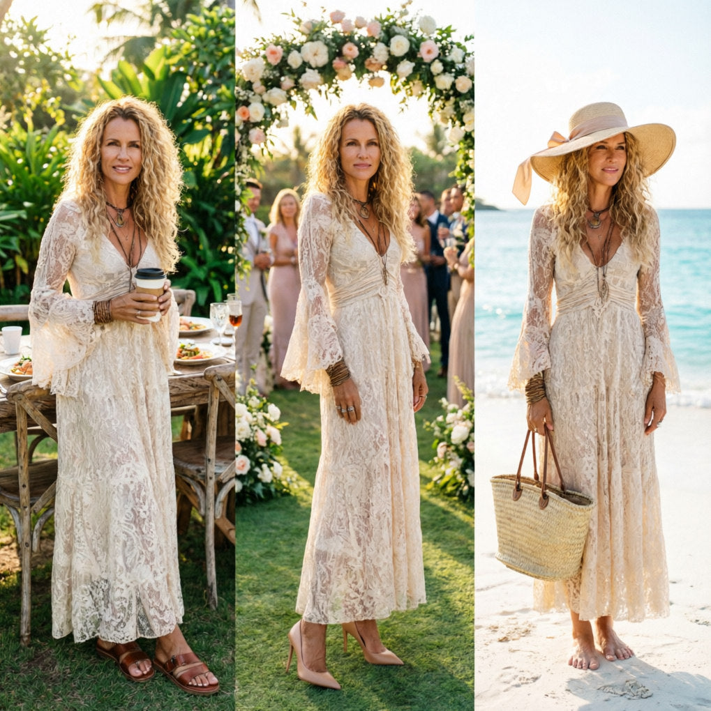 Lace Long Bell Sleeve Maxi Dress