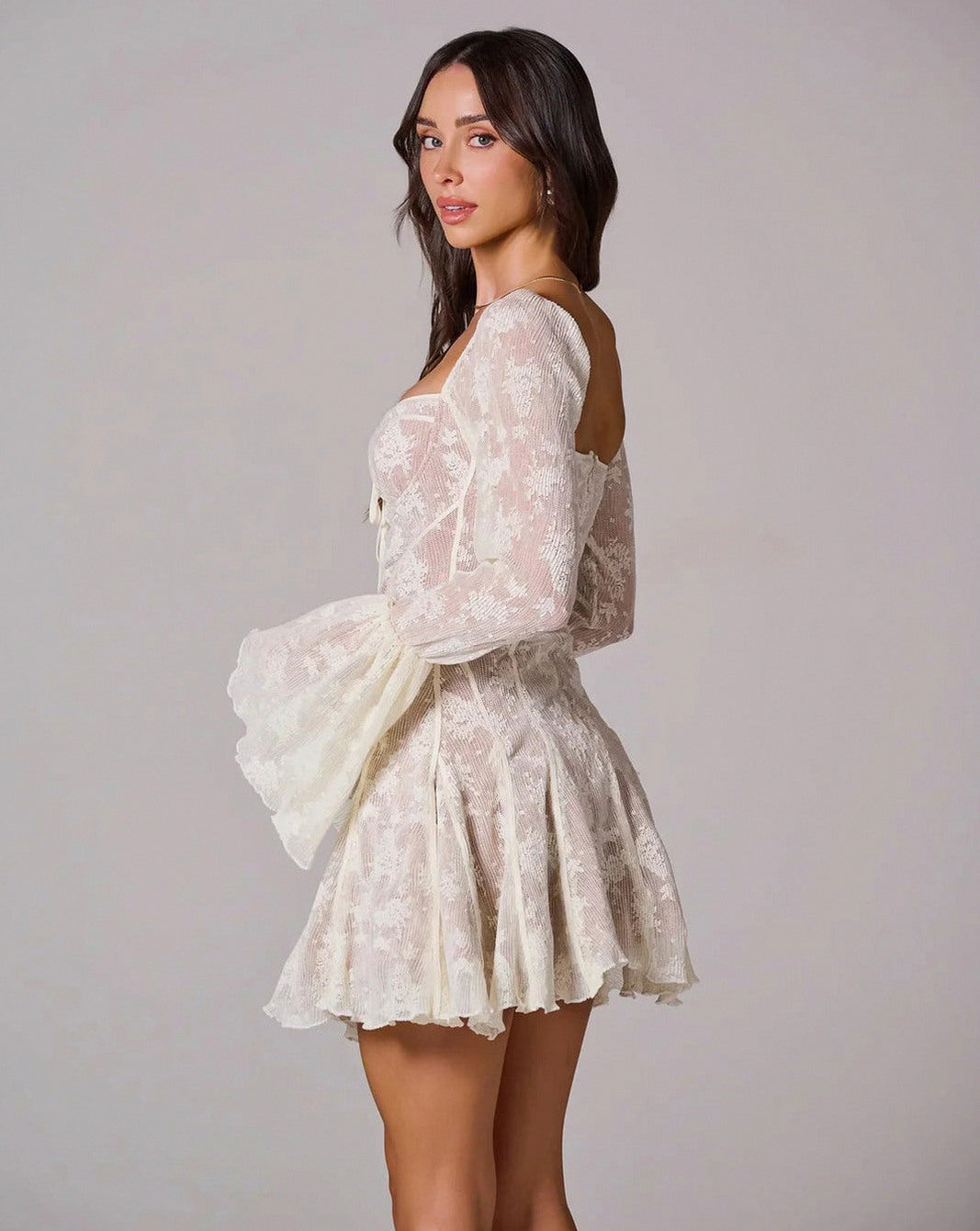 Lace Corset Flare Sleeve Mini Dress