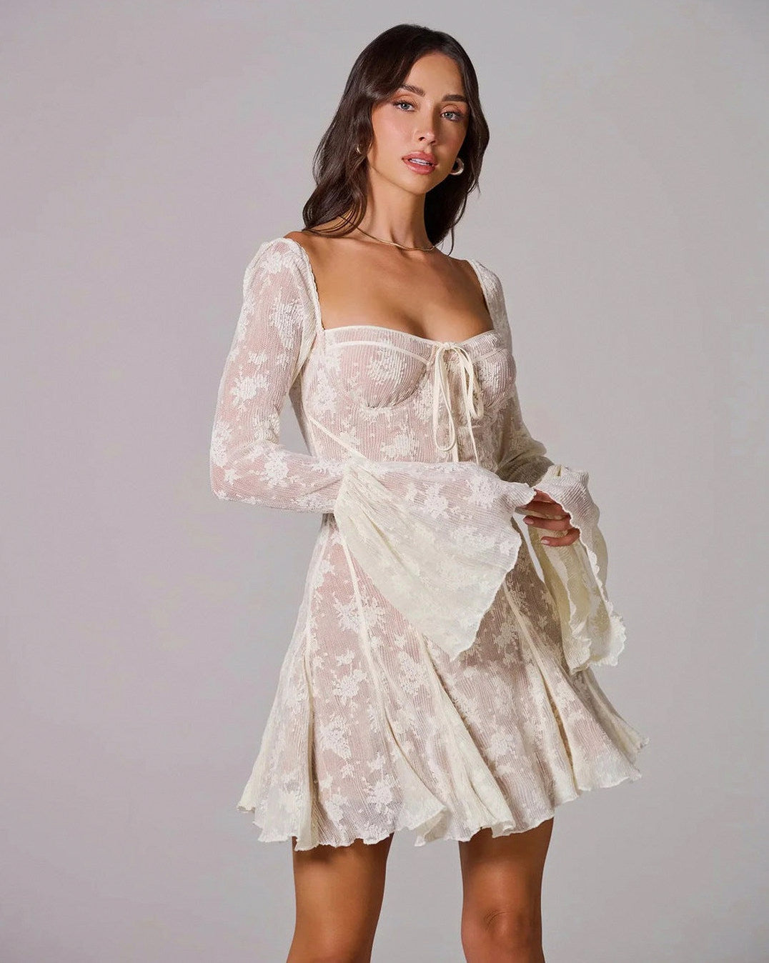 Lace Corset Flare Sleeve Mini Dress