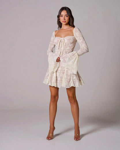 Lace Corset Flare Sleeve Mini Dress