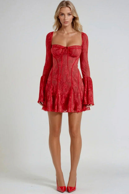 Lace Corset Flare Sleeve Mini Dress
