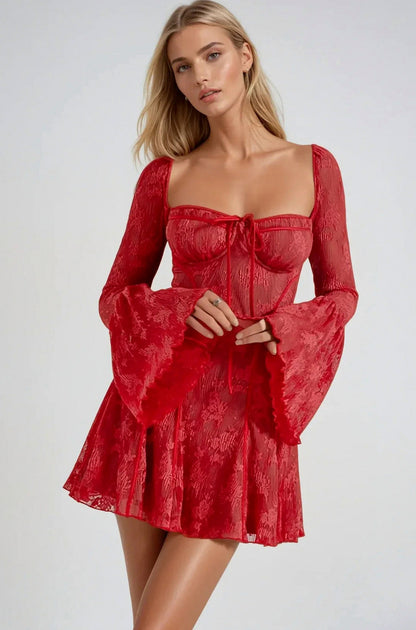 Lace Corset Flare Sleeve Mini Dress