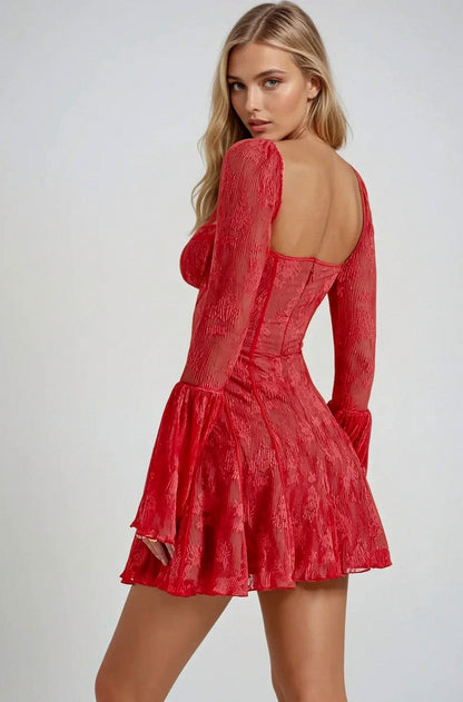 Lace Corset Flare Sleeve Mini Dress