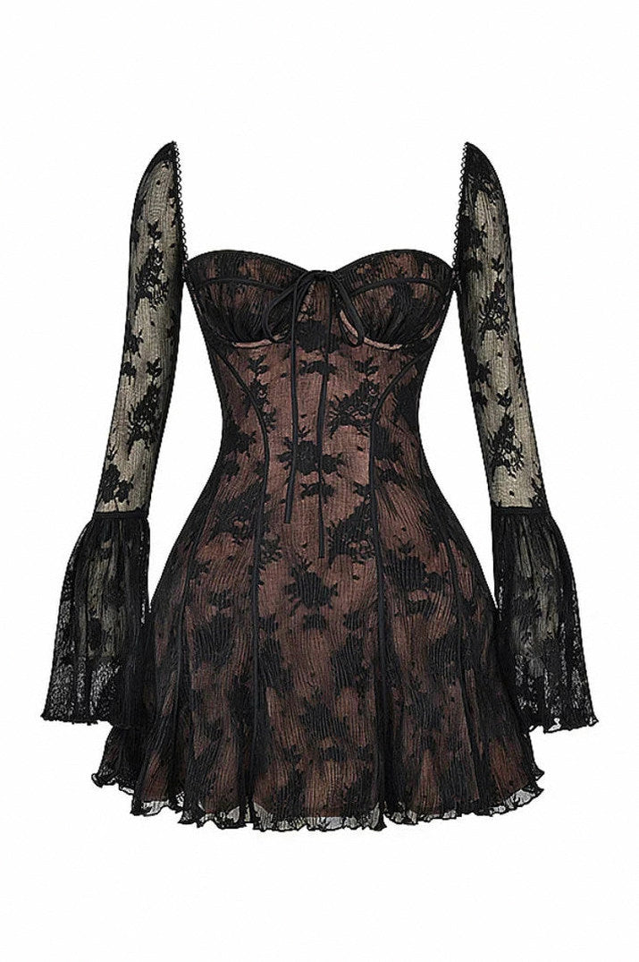 Lace Corset Flare Sleeve Mini Dress
