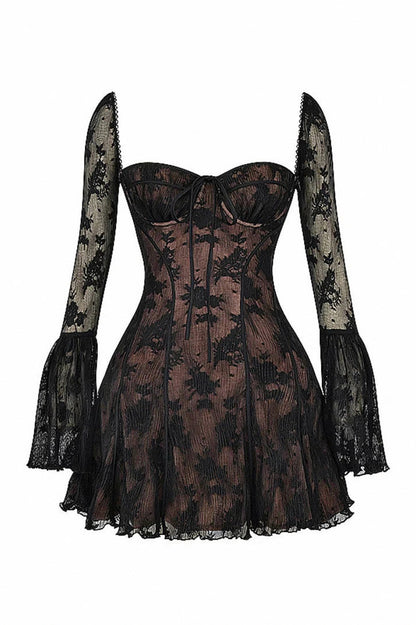 Lace Corset Flare Sleeve Mini Dress