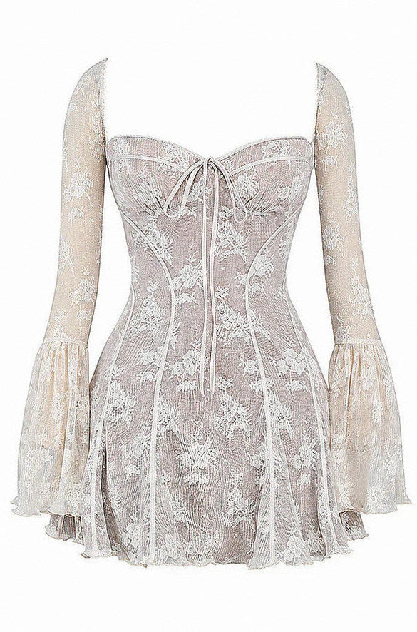 Lace Corset Flare Sleeve Mini Dress