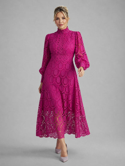 Lace High Neck Midi Dress