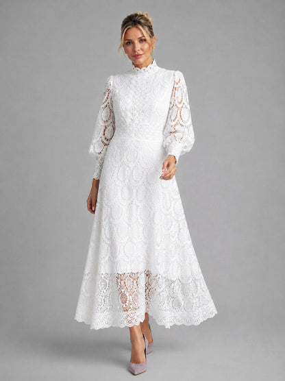 Lace High Neck Midi Dress