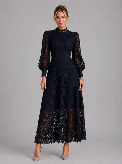 Lace High Neck Midi Dress