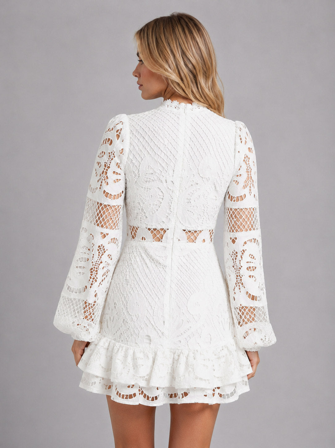 Lace Long Sleeve High Neck Mini Dress