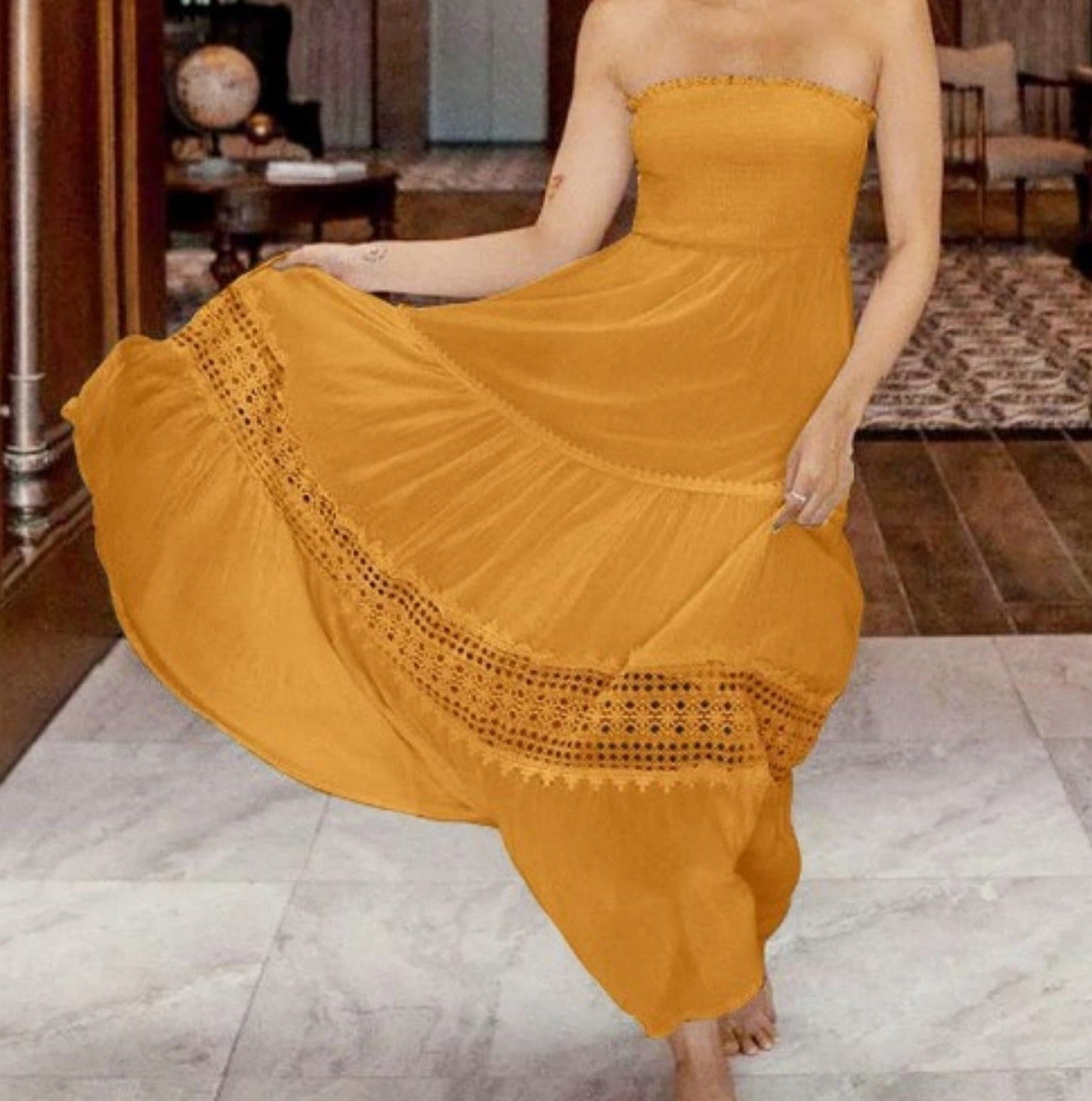 Strapless Smocked Tiered Maxi Dress