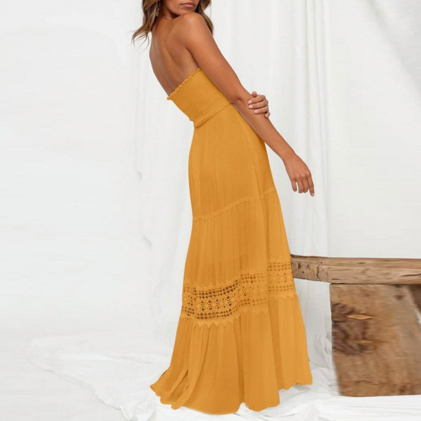 Strapless Smocked Tiered Maxi Dress