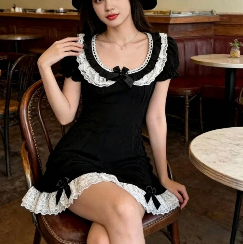 Lace Trim Babydoll Mini Dress