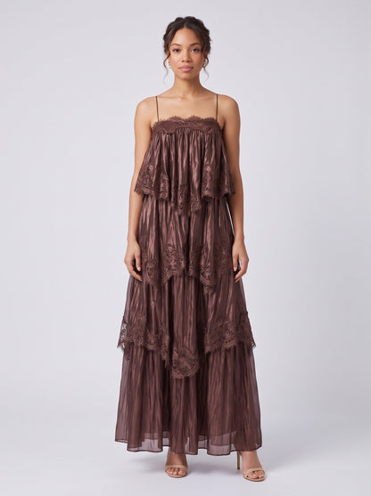 Lace Trim Tiered Backless Maxi Dress