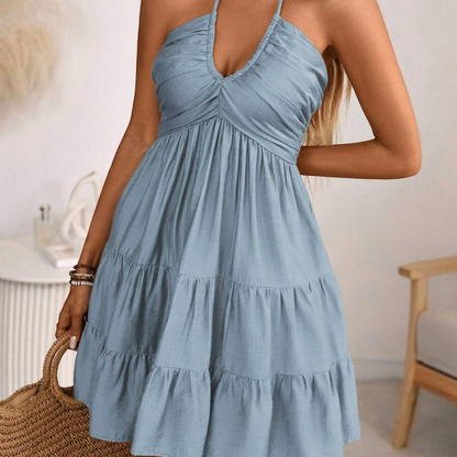 Poplin Halter Tiered Mini Dress