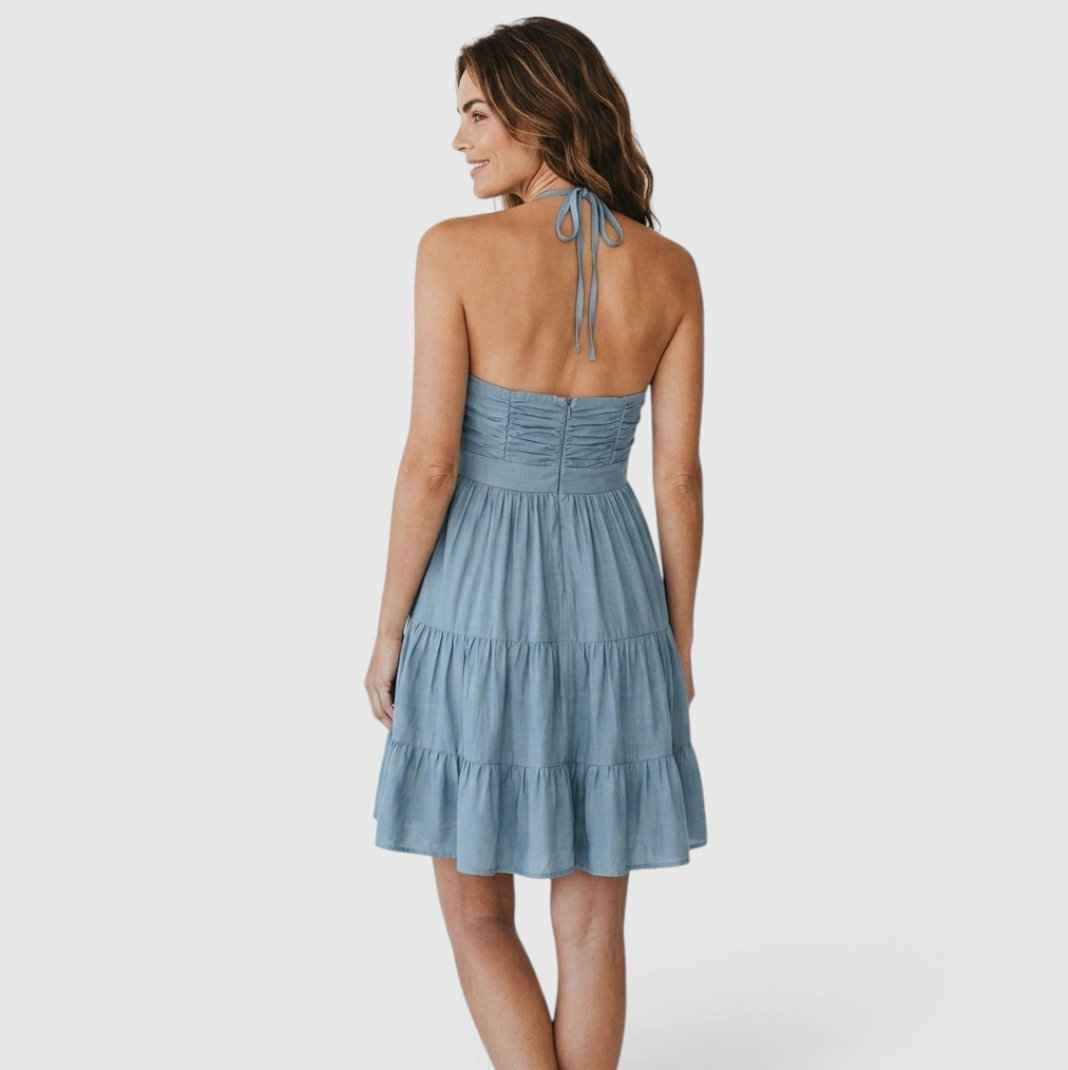 Poplin Halter Tiered Mini Dress