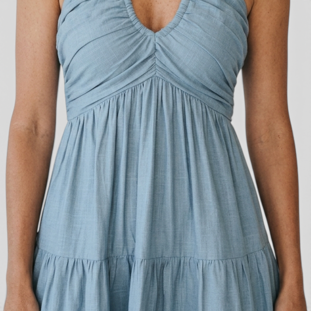 Poplin Halter Tiered Mini Dress