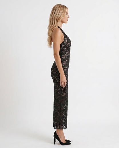 Lace Halter Formal Maxi Dress