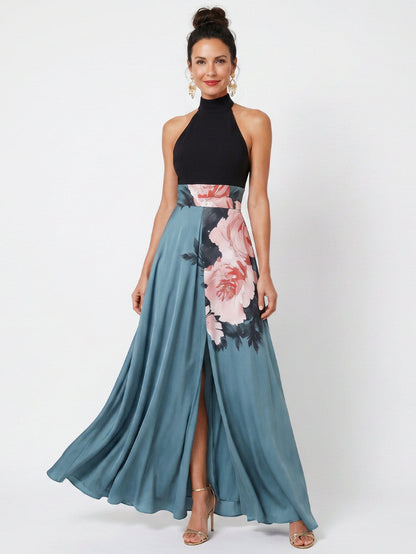 Floral Halter High Neck Maxi Dress