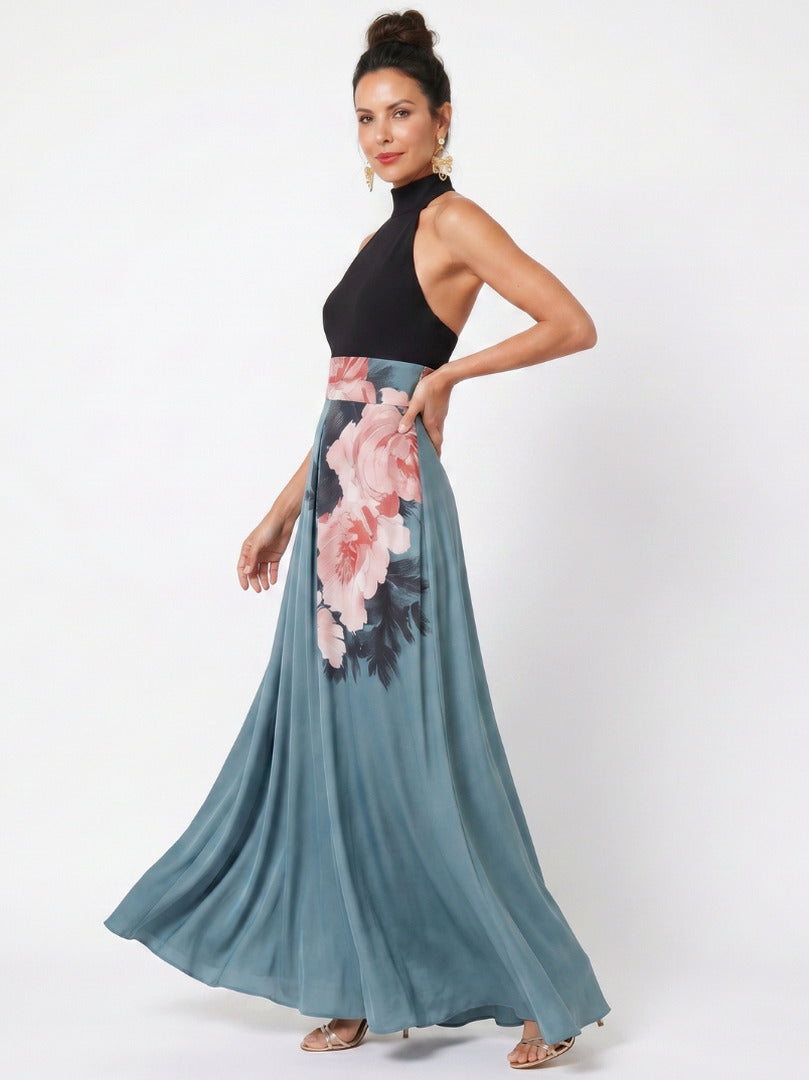 Floral Halter High Neck Maxi Dress