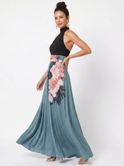Floral Halter High Neck Maxi Dress