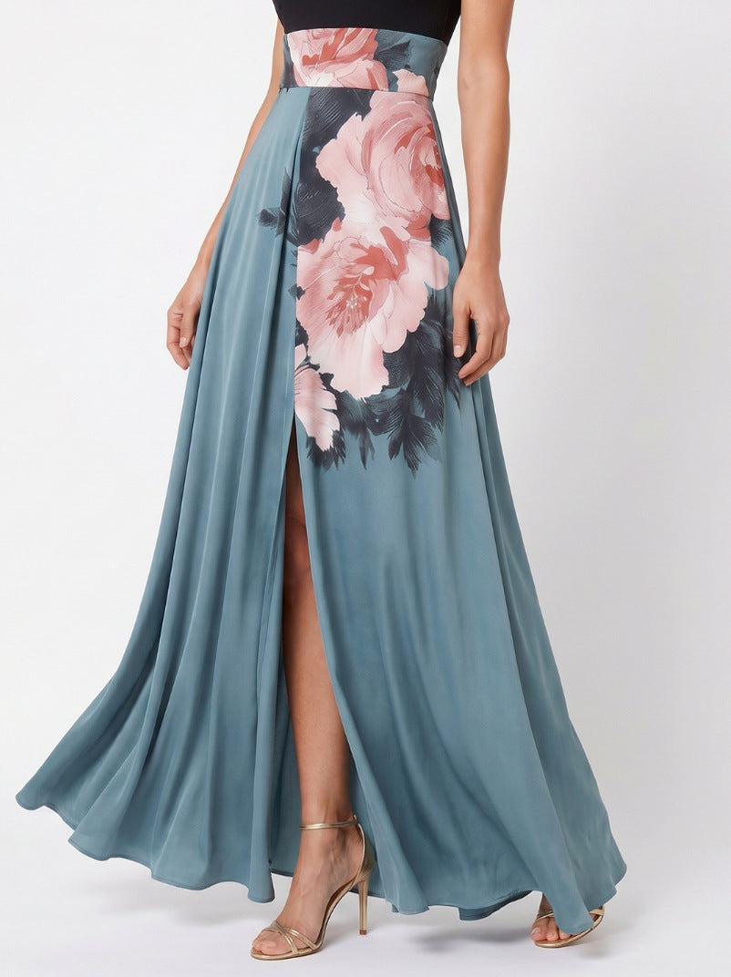 Floral Halter High Neck Maxi Dress