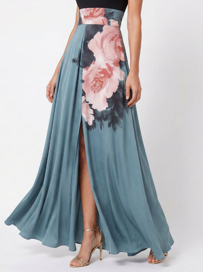 Floral Halter High Neck Maxi Dress