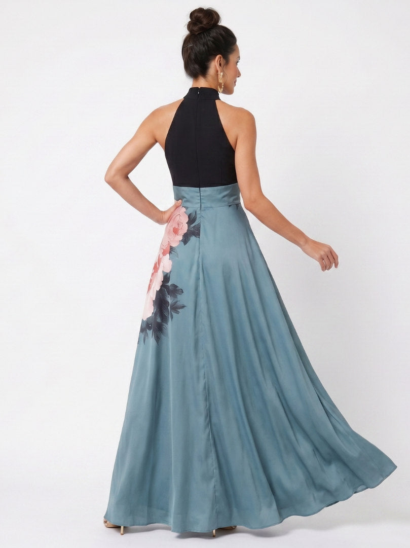 Floral Halter High Neck Maxi Dress