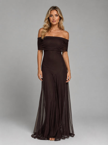 Mesh Off Shoulder Formal Maxi Dress